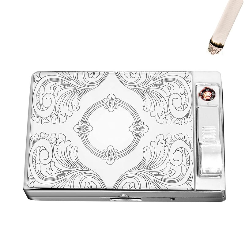 MUniqe Metal Cigarette case Double Sided Spring Clip Open Pocket Holder with Electric Lighter for 85mm Cigarettes Case Holder - Image 1